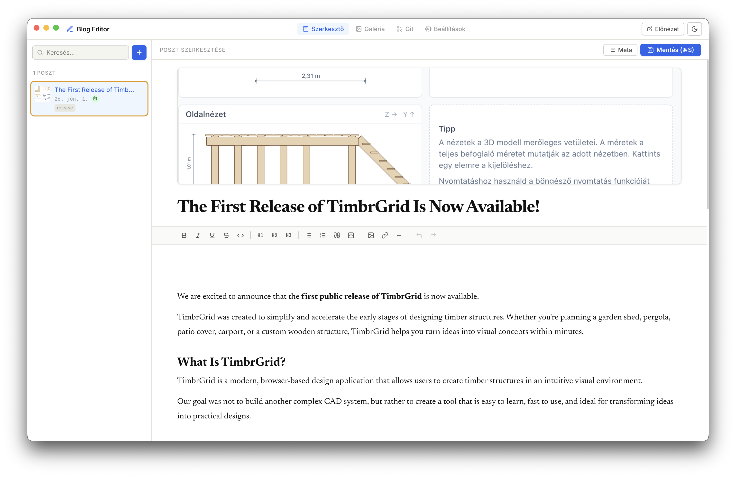 novu Blog Editor user interface